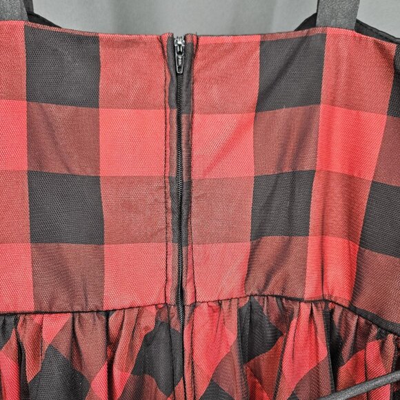 Secret Charm Dress Womens 16 Red Black Plaid Bow Rhinestone Party Cocktail Strap - Picture 8 of 12